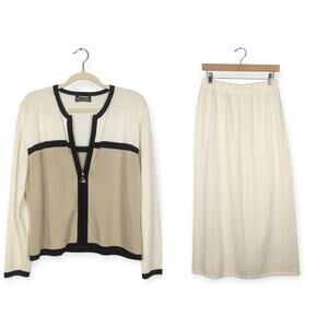 Vintage Dylani Acrylic Two-Piece Cream & Tan Sweater Set Size L